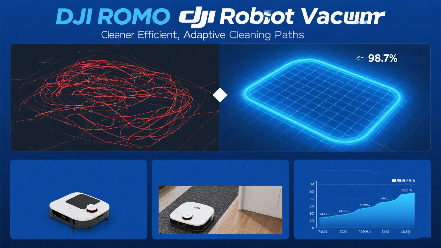 DJI Romo Robot Vakum Süpürge Verimli, Uyarlanabilir Temizleme Yolları