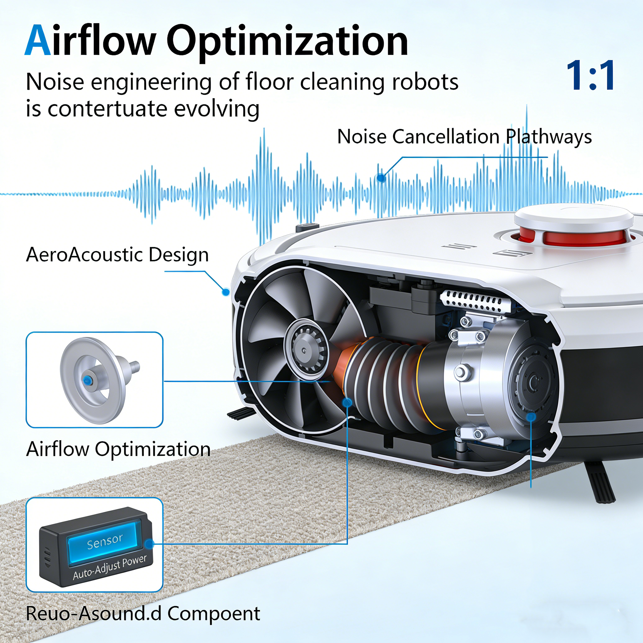 Zemin temizleme robotlarının g&uuml;r&uuml;lt&uuml; m&uuml;hendisliği s&uuml;rekli olarak gelişmektedir.